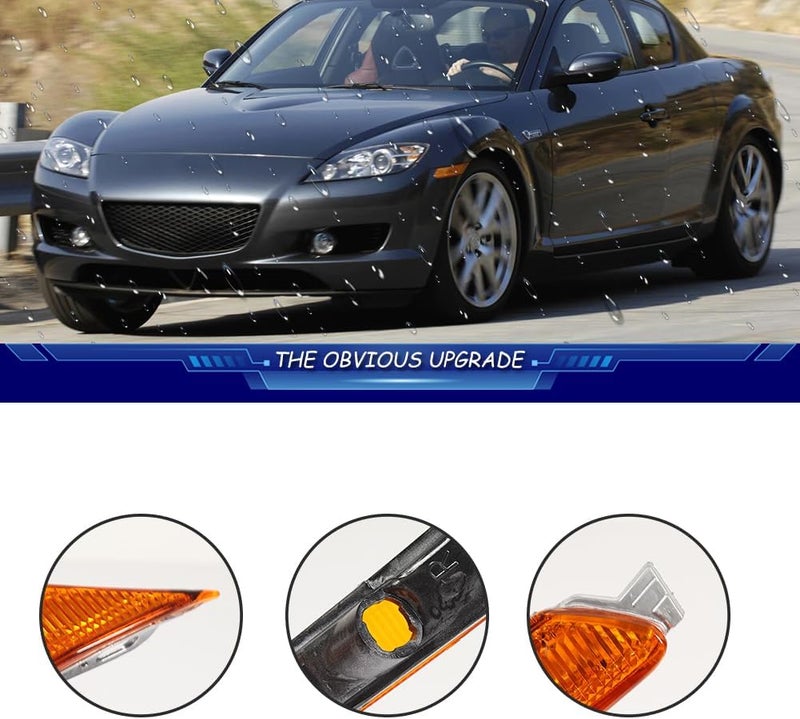 TurningMax For 2004 2005 2006 2007 2008 Mazda RX-8 RX8 Front Bumper Side Marker light Housings Amber Lens F151-51-120E, F151-51-130E - Image 2
